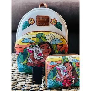 Loungefly Disney Moana & Friends Stained Glass Mini Backpack and Wallet Set
